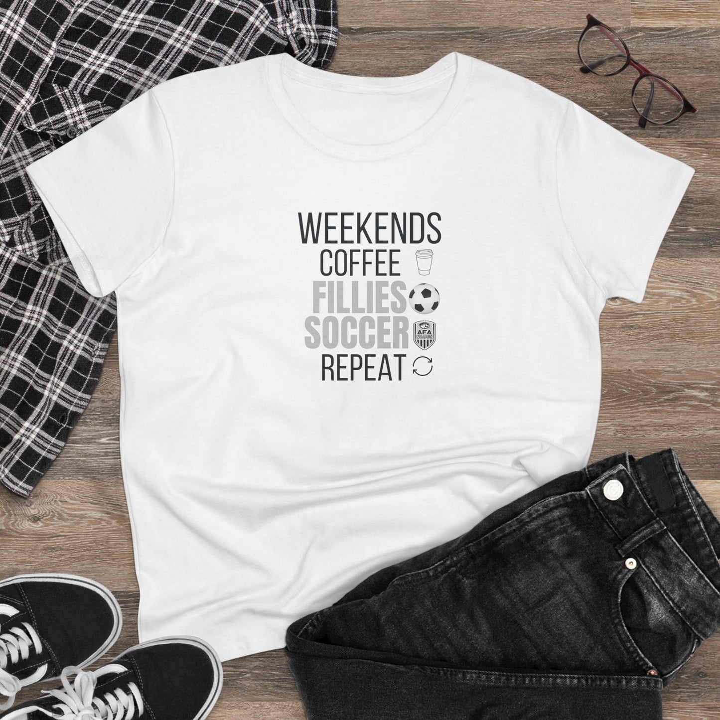 Weekends, Coffee, Fillies Soccer, Repeat Soccer Mom Tee