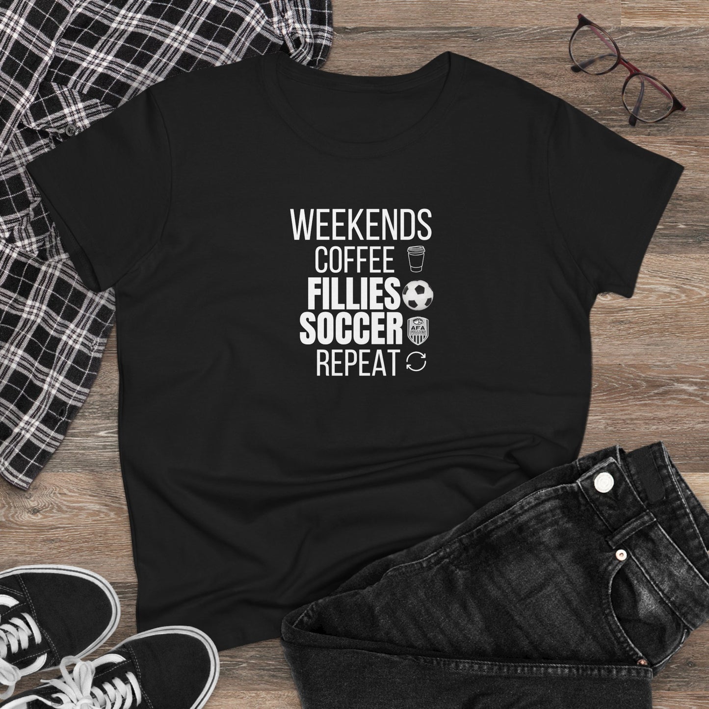 Weekends, Coffee, Fillies Soccer, Repeat Soccer Mom Tee