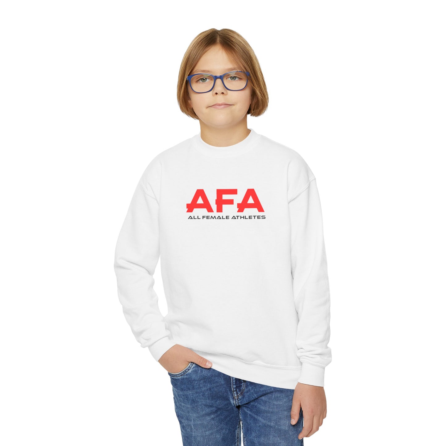 Red All Female Athletes Youth Crewneck Sweatshirt