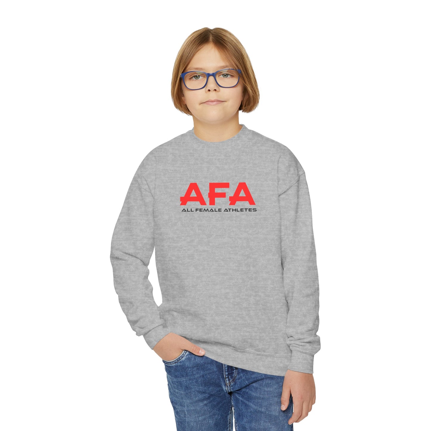 Red All Female Athletes Youth Crewneck Sweatshirt