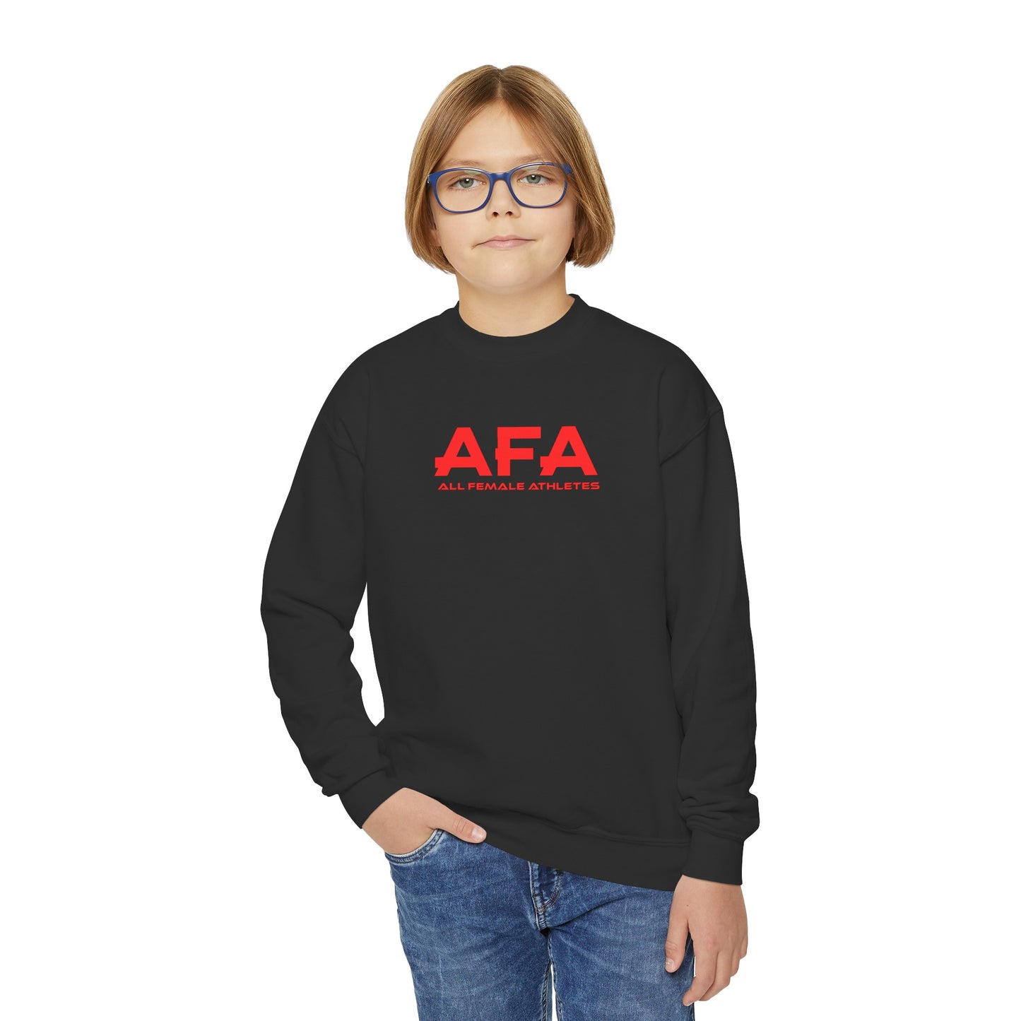 Red All Female Athletes Youth Crewneck Sweatshirt