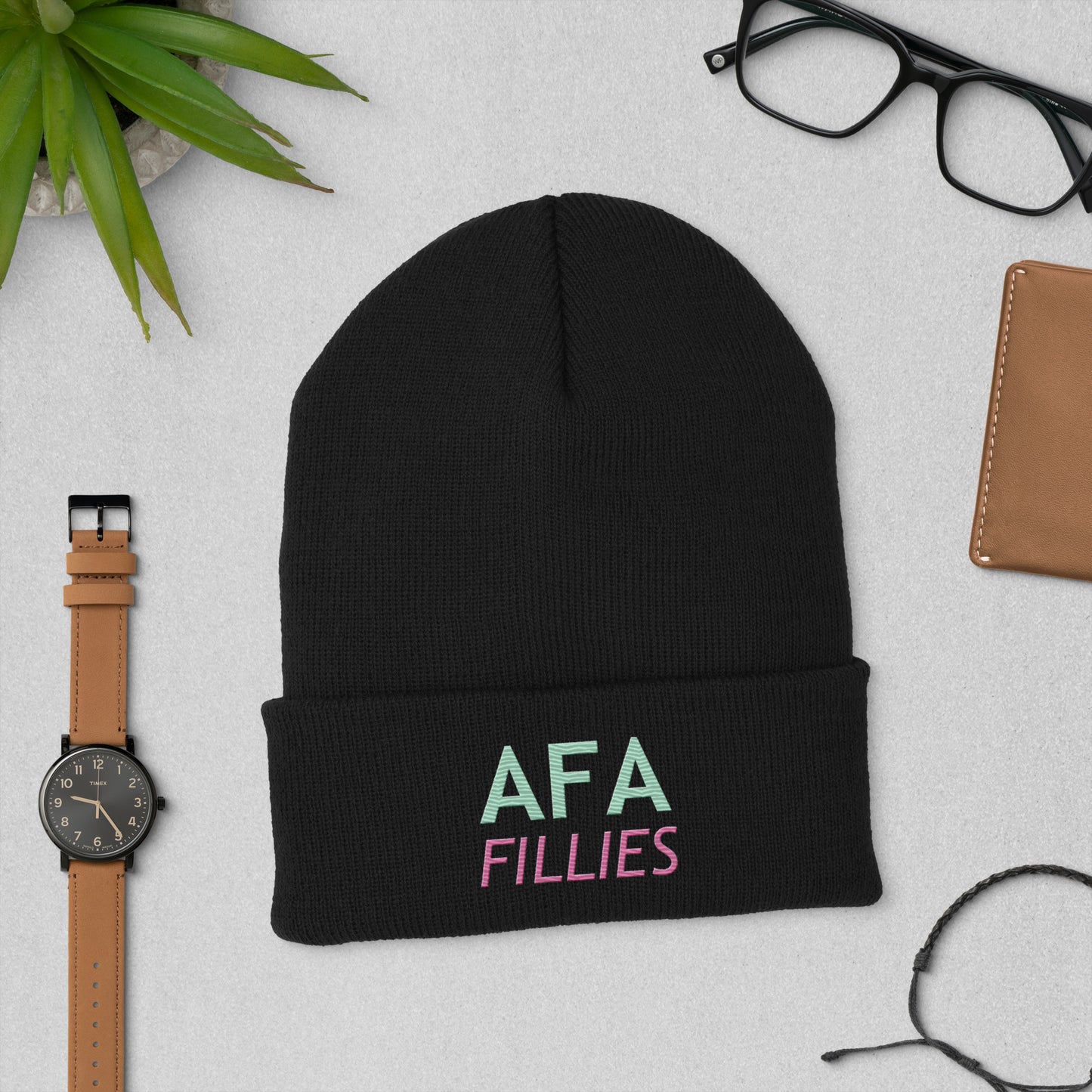 Light Green/Pink AFA Fillies Cuffed Beanie