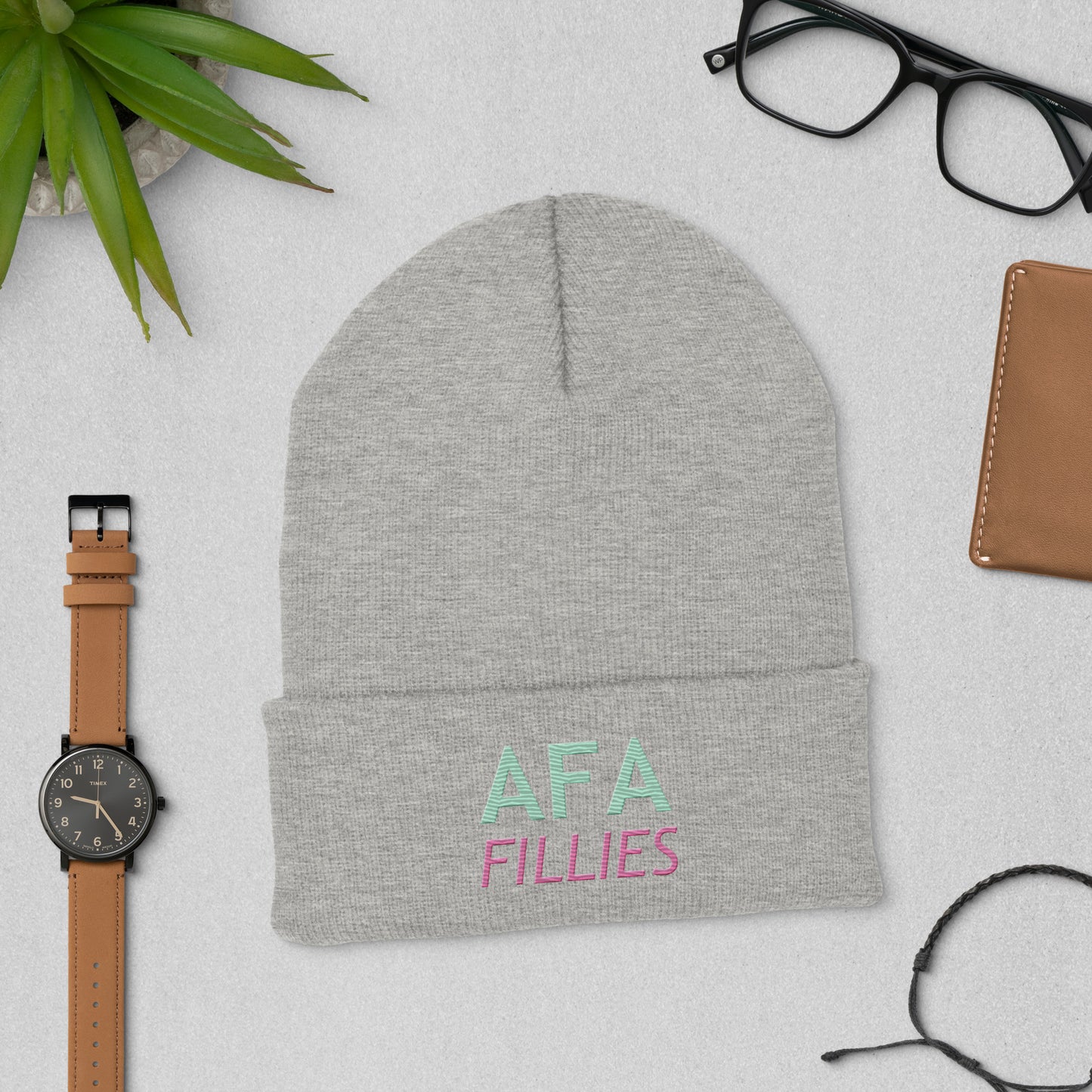 Light Green/Pink AFA Fillies Cuffed Beanie