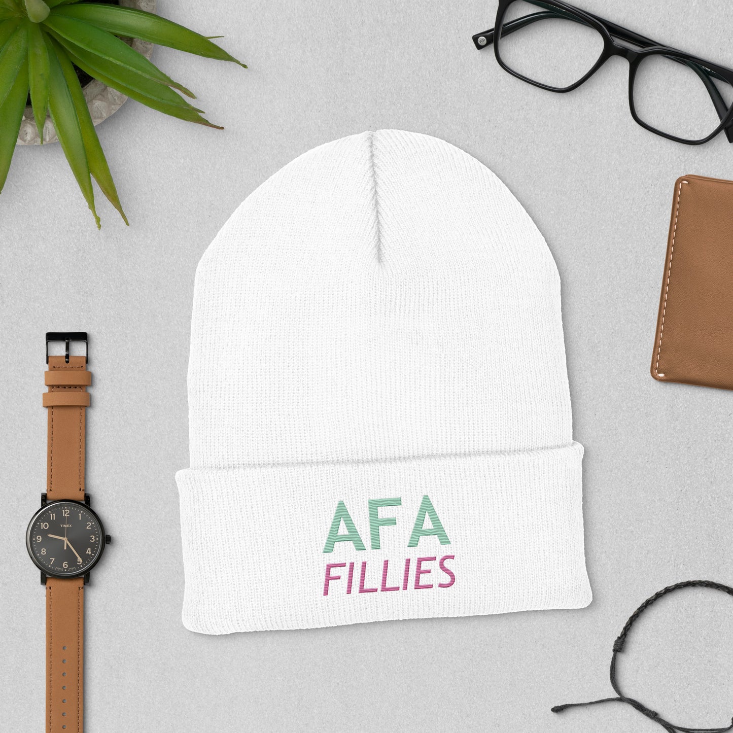 Light Green/Pink AFA Fillies Cuffed Beanie